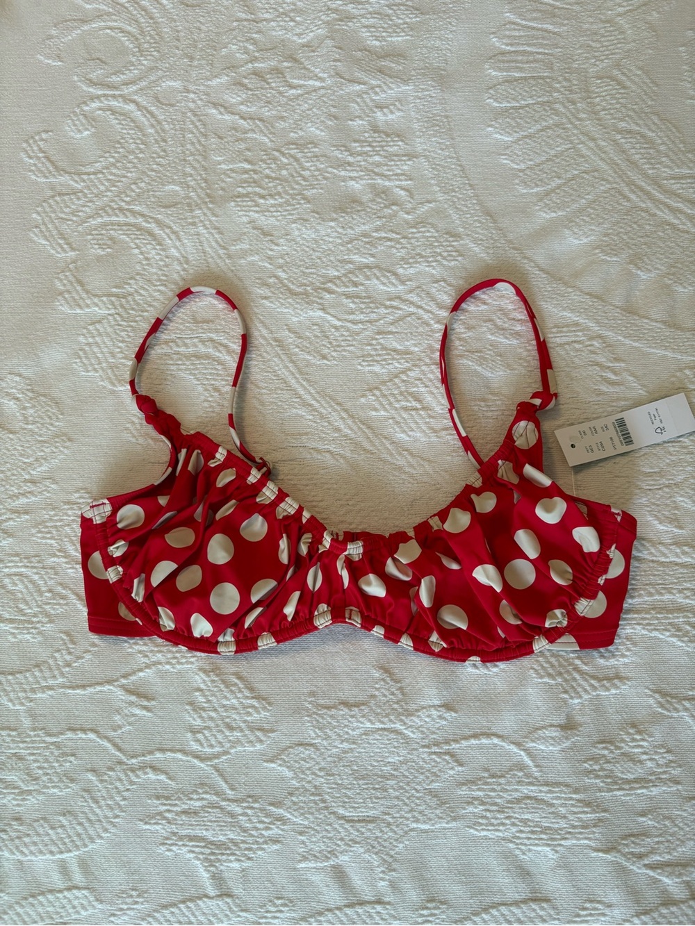 Adorable JCrew Red & White Polka Dot Bikini Top, NWT